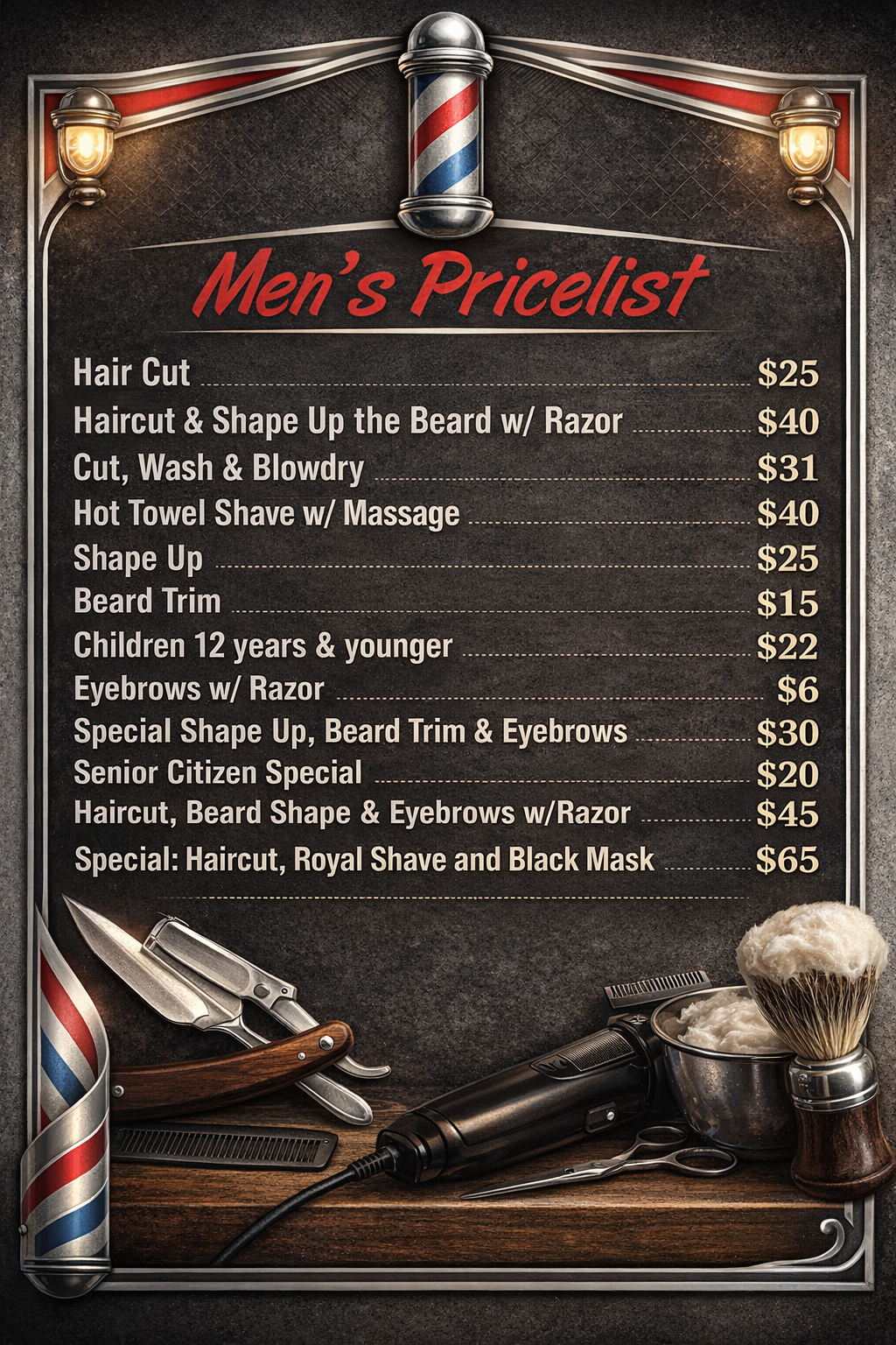 Men's Services Price List